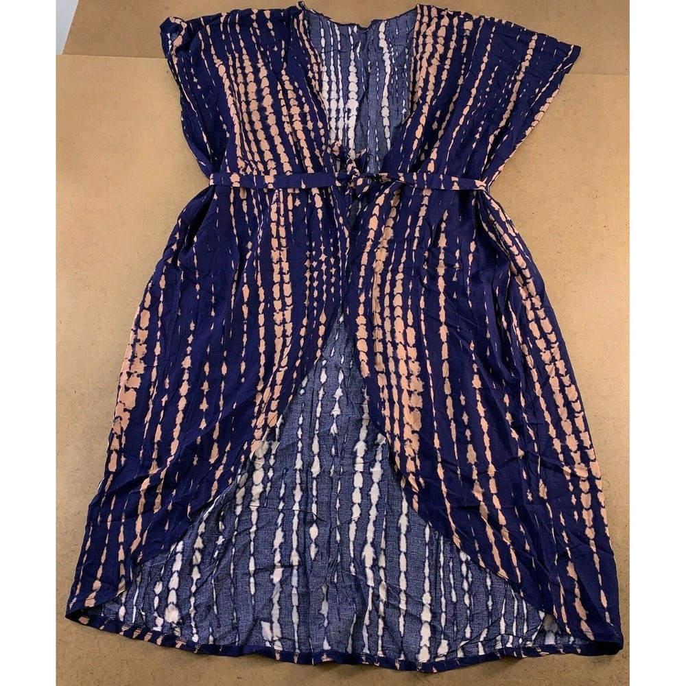 Bsubseach Women's One Size Navy Tie Dye Open Front Kimono Swimsuit Cover up New